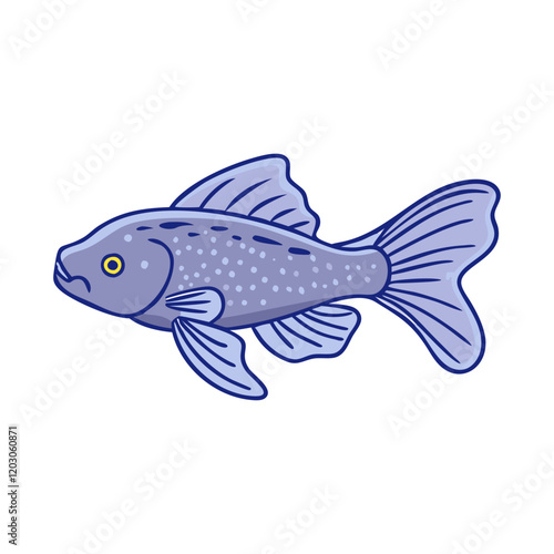 Blue spotted fish vector illustration, Vector illustration of a blue fish with subtle spots and flowing fins, ideal for aquatic, marine, or decorative-themed designs.  
