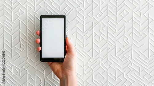  holding a smartphone in a mokup