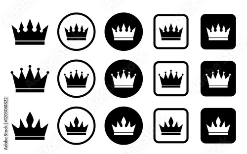 Crown king icon set. Crown symbol collection. Vector illustration