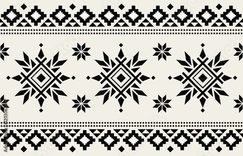 Ethnic tribal Aztec black and white background. Seamless tribal pattern, folk embroidery, tradition geometric Aztec ornament. Traditional design for fabric, textile, print, rug, paper