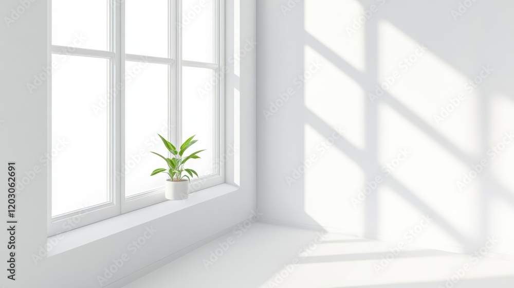 Minimal plant on white windowsill Minimal plant on white windowsill