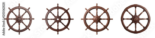 Vintage Wooden Steering Wheel for Navigation and Leadership on Nautical Voyages and Marine Expeditions  Retro Rustic Design for Captaining Boats Ships and Yachts on the Open Ocean photo