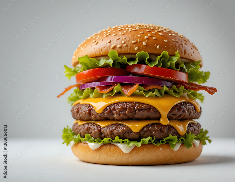 Delicius burger with cheez, tomato, good decorated Delicius burger with cheez, tomato, good decorated