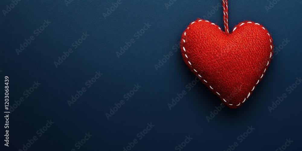 A vibrant red heart dangles gracefully on a delicate string, set against a calming blue backdrop, symbolizing love and affection. A vibrant red heart dangles gracefully on a delicate string, set against a calming blue backdrop, symbolizing love and affection.