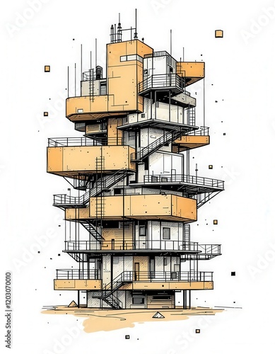 Futuristic Architectural Sketch of a Modern Tower photo