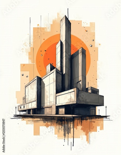 Futuristic Architectural Sketch of a Modern Tower photo