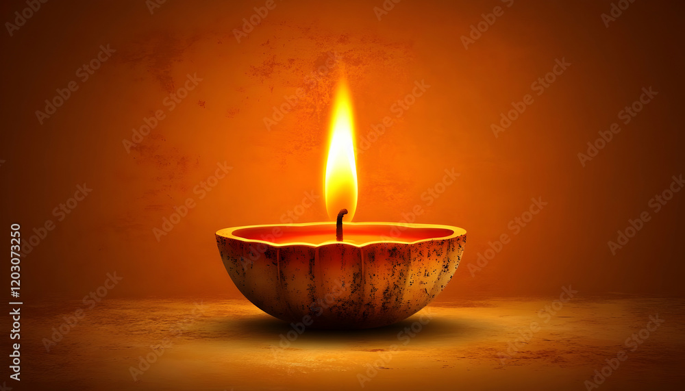 Glowing coconut shell candle, dark background, peace Glowing coconut shell candle, dark background, peace