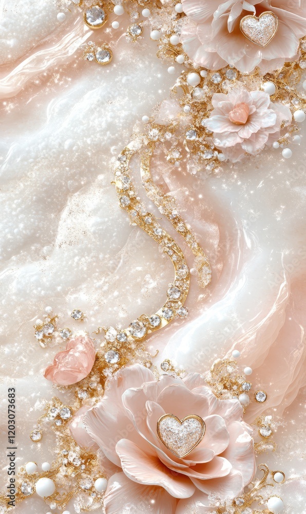 Fototapeta premium A stunning pink dress adorned with delicate pearls and vibrant flowers, perfect for celebrating love on Valentine's Day.
