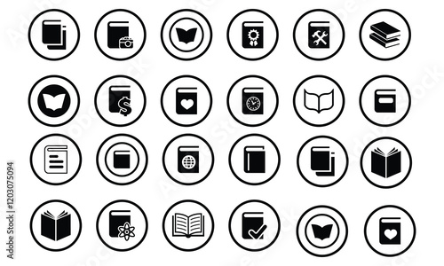 Books Icons Black Flat Design In Circle Vector Illustration Stock Illustration