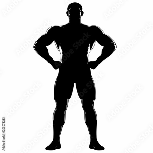 A man is standing in a black and white photo. He is wearing a black shirt and black pants