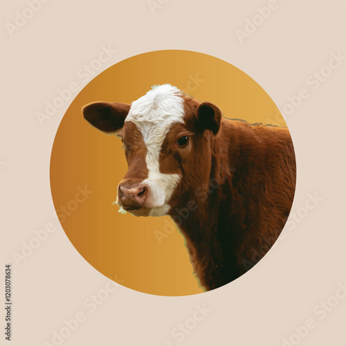 Grazing Cattle on Lush Green Pasture: Serene Rural Scene