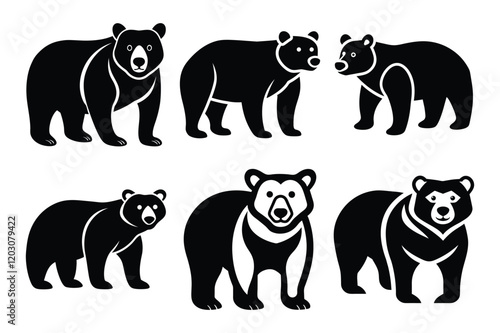 Bear icon silhouette set vector illustration. Bear silhouette set with white background