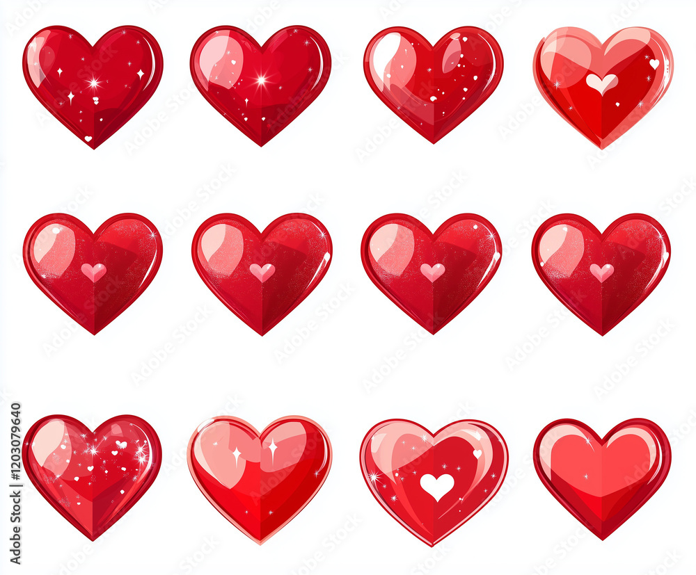 Collection set of red hearts isolated on a white background Collection set of red hearts isolated on a white background