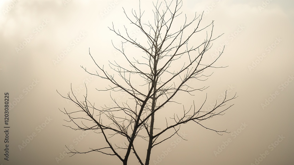 Obraz premium Bare Branches Foggy Shadows Minimalist Nature Photography