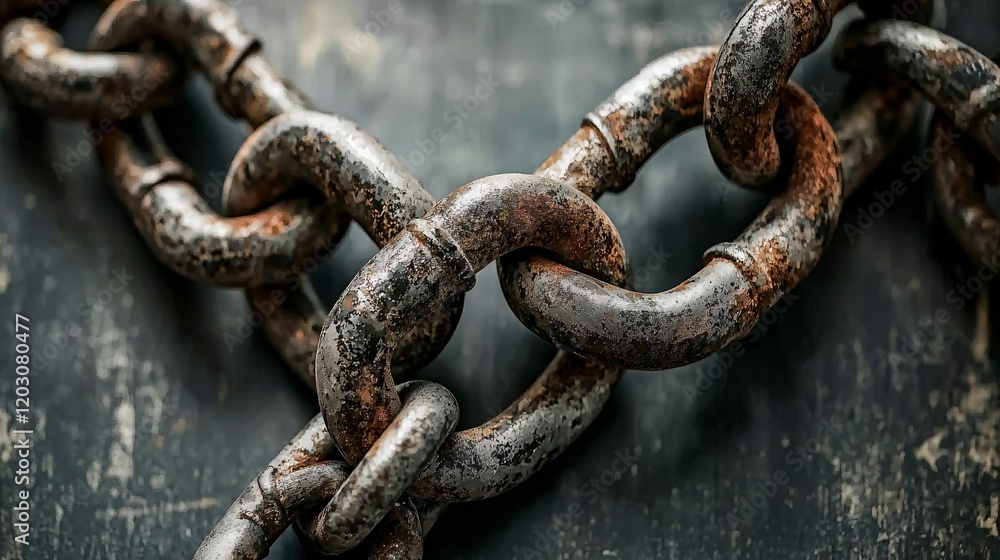 close-up of a thick chain broken into segments, with rust and tarnish on the links, symbolizing oppression and the power to break free. struggle for freedom. close-up of a thick chain broken into segments, with rust and tarnish on the links, symbolizing oppression and the power to break free. struggle for freedom.
