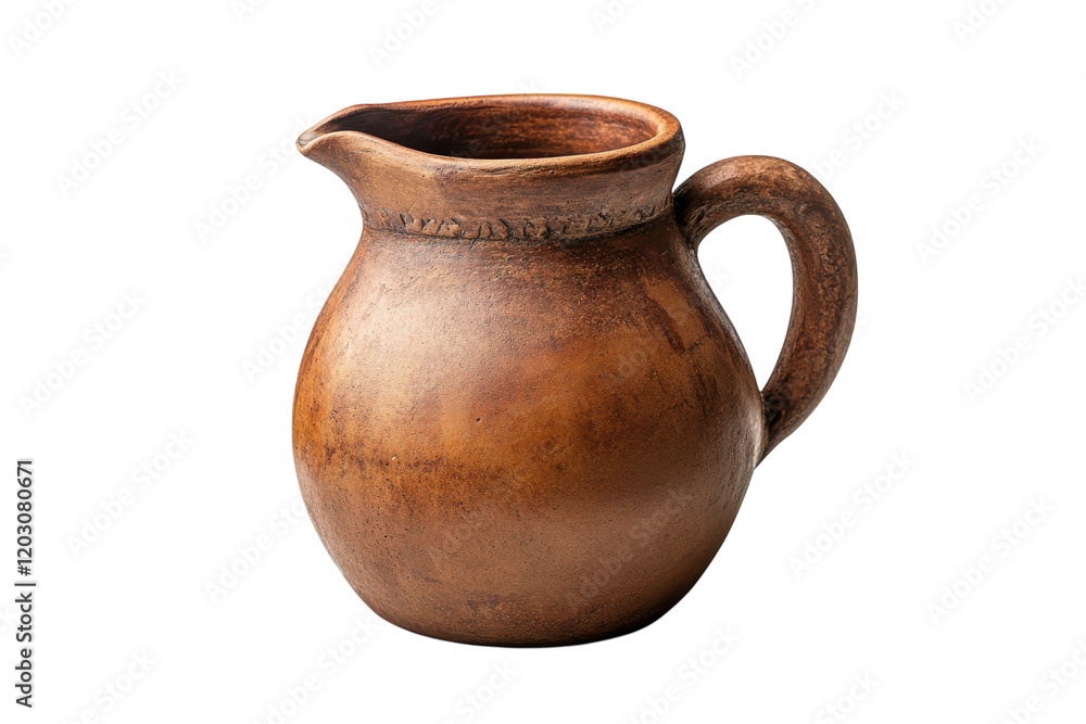 Handcrafted clay jug displayed on a neutral background, showcasing traditional pottery craftsmanship with a rustic finish Handcrafted clay jug displayed on a neutral background, showcasing traditional pottery craftsmanship with a rustic finish