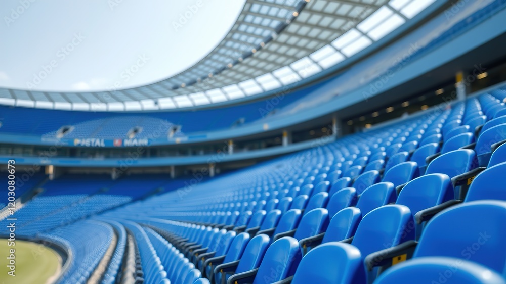 Fototapeta premium Blue Chairs Soccer Stadium - AI Photo