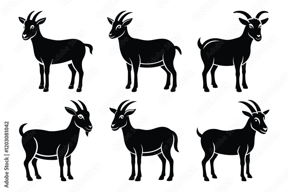 Fototapeta premium Goat Icon silhouette set vector illustration design. Goat Icon set with white background