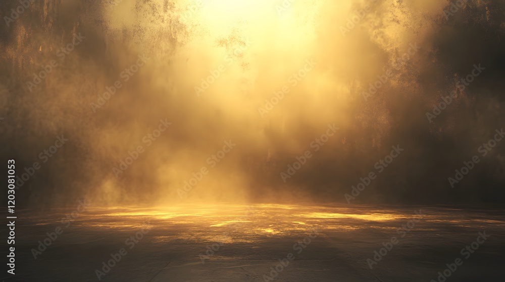 Obraz premium Golden Light Illuminates Smoky Dark Landscape