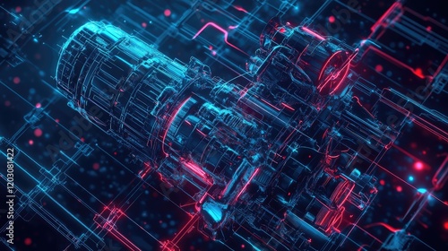 Wallpaper Mural A creative D render of a futuristic spacecraft engine, glowing in neon colors on a dark cosmic background. Torontodigital.ca