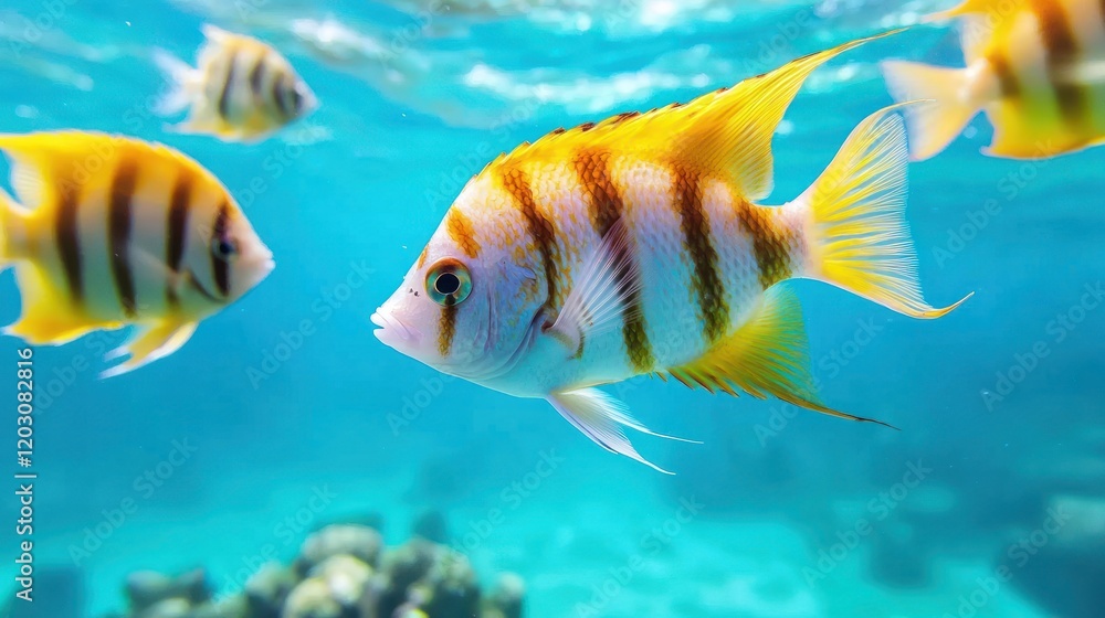 Naklejka premium Vibrant Tropical Fish in Coral Reef