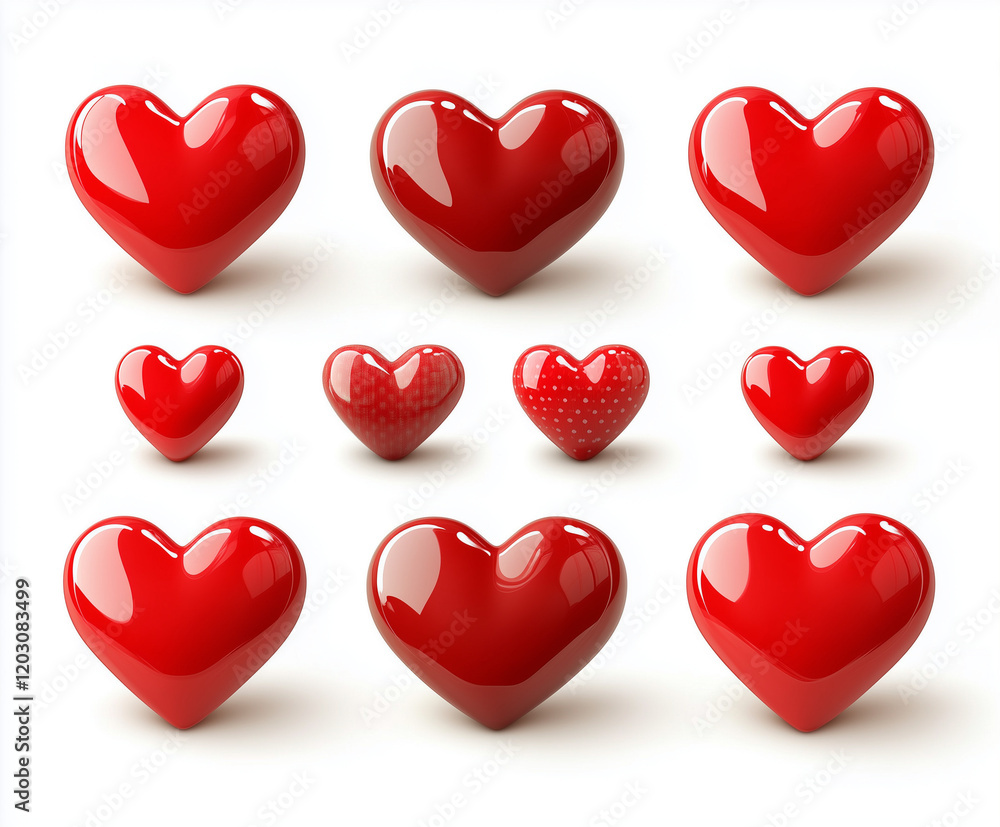 Collection set of red hearts isolated on a white background Collection set of red hearts isolated on a white background