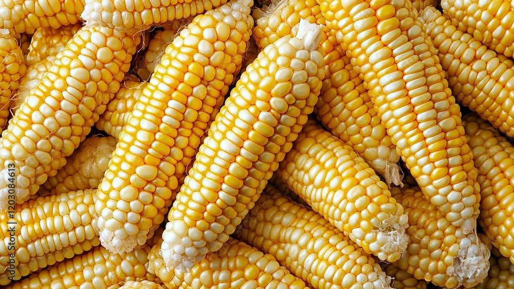 A bunch of yellow corn with white kernels