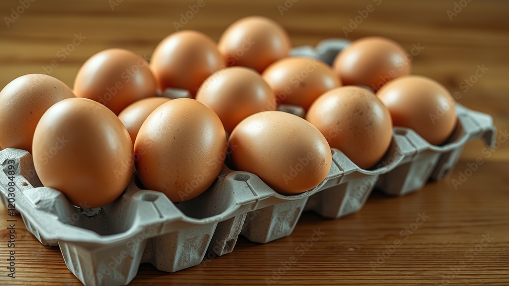 Fresh Brown Eggs in Box on Wooden Table - High Quality Photo Fresh Brown Eggs in Box on Wooden Table - High Quality Photo