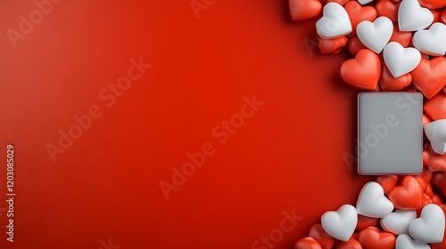 Red hearts playfully frame grey square copy space. AI Generated