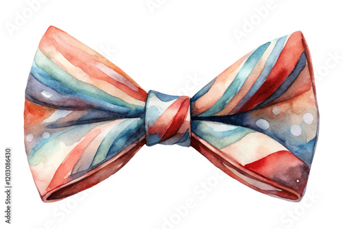 Colorful watercolor bow tie, vibrant design, artistic illustration, fashion accessory, stylish decoration.