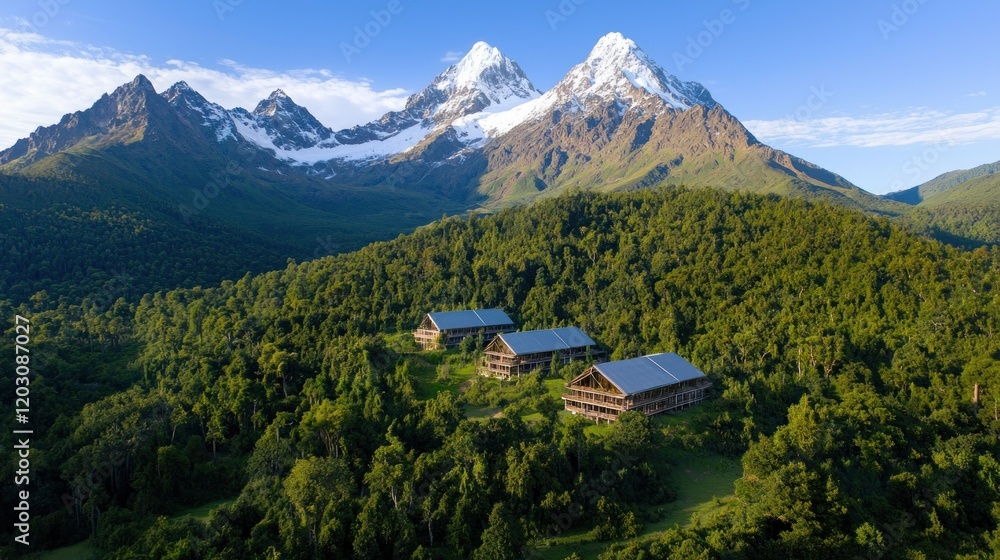 Fototapeta premium Mountaintop Lodge Aerial View