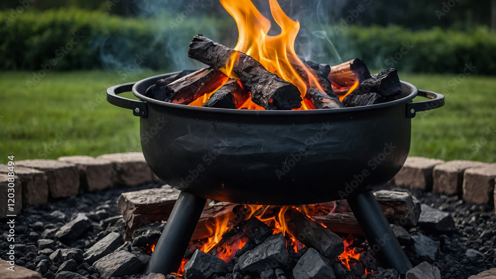 Flaming Charcoal in Outdoor Barbecue Grill. Hot Coals Burning with Orange Fire for Summer Cookout Flaming Charcoal in Outdoor Barbecue Grill. Hot Coals Burning with Orange Fire for Summer Cookout