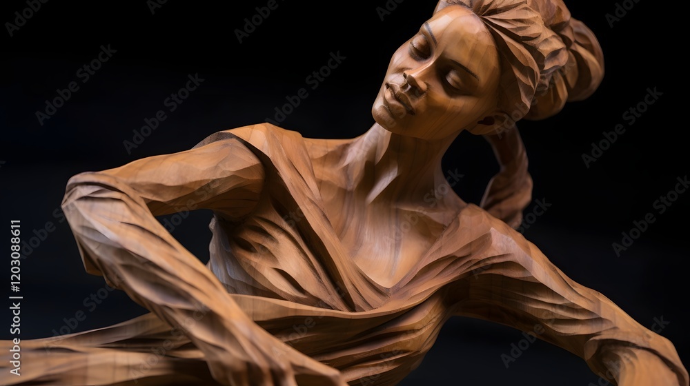 custom made wallpaper toronto digitalCaptivating Hand Carved Wooden Dancer Statue in Graceful Motion   A close up view of a beautifully crafted earthy and organic wooden sculpture depicting a dancer in fluid expressive movement