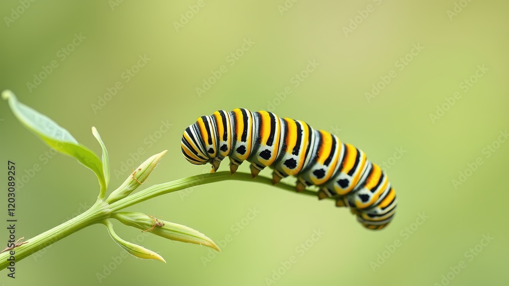 Monarch Caterpillar Descending Milkweed Stem, Raleigh, NC Monarch Caterpillar Descending Milkweed Stem, Raleigh, NC