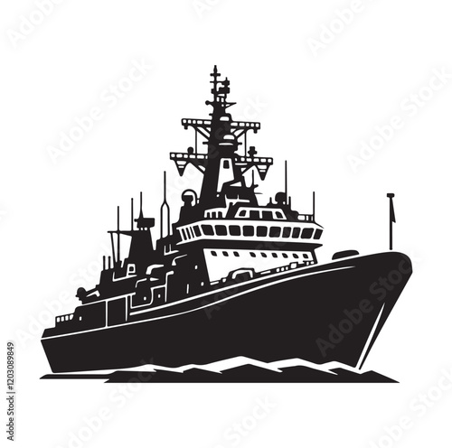 military ship silhouette vector illustration