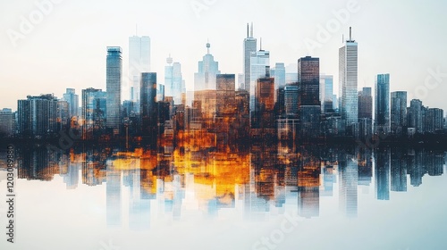 Modern Urban Skyline Reflection, Abstract Cityscape Design