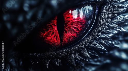 Close-up of red reptilian eye with texture	