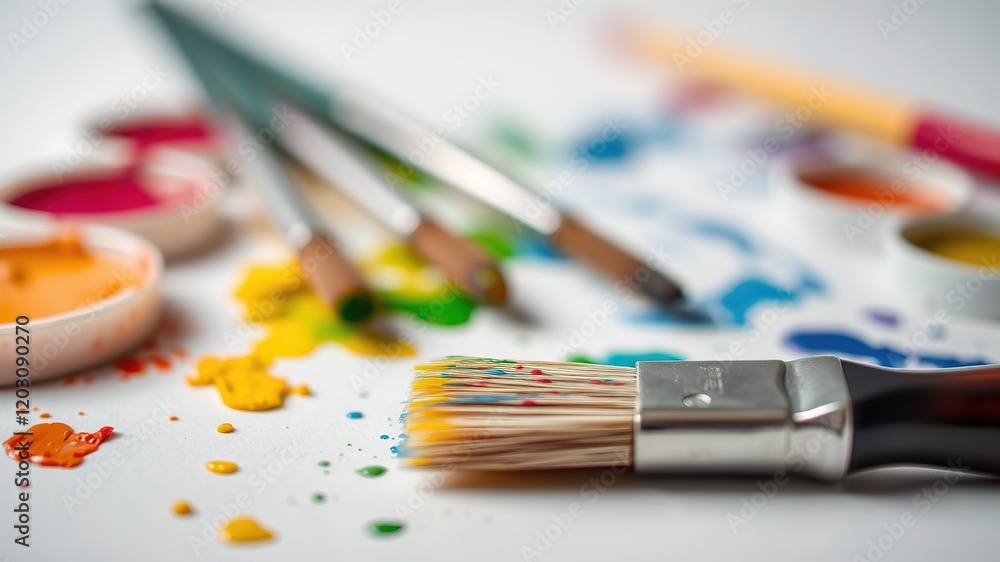 Fototapeta premium Paintbrush on Table - Bright Artistic Still Life
