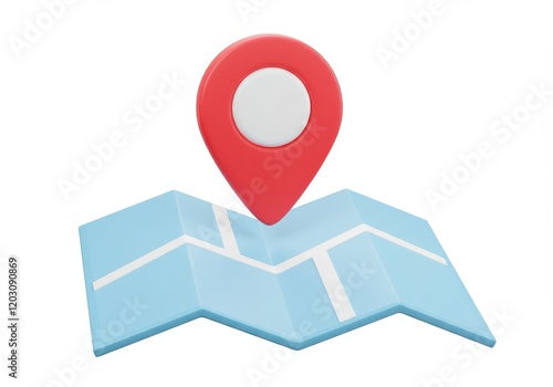 Free Download A 3D illustration of a light blue folded map with a vibrant red location pin hovering above it - GFXLoad
