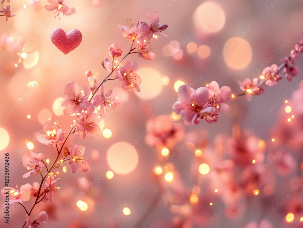 Fototapeta premium Romantic Pink Blossom Valentine s Day Background Love Lights Flowers Spring
