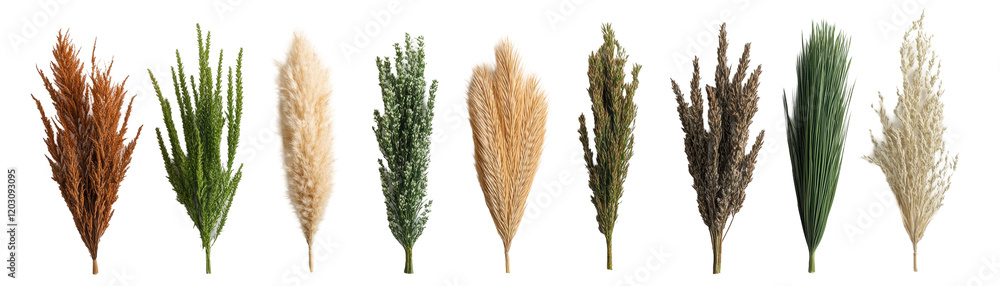A vibrant collection of dried pampas grass in various natural colors showcasing beauty. transparent background A vibrant collection of dried pampas grass in various natural colors showcasing beauty. transparent background