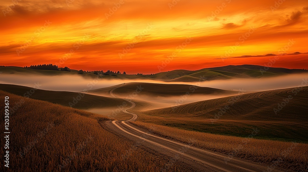 Naklejka premium Sunrise Over Rolling Hills