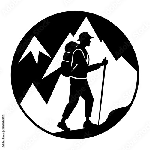 mountaing hiker silhouette vector