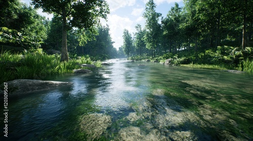 Tranquil River in Lush Forest
