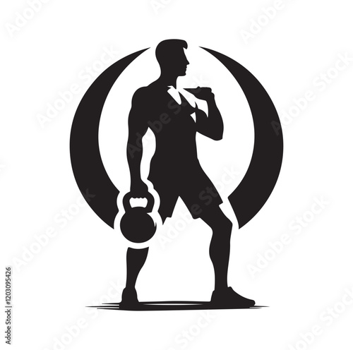 man holding kettle bell silhouette vector illustration