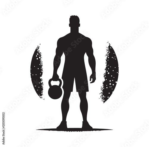 man holding kettle bell silhouette vector illustration