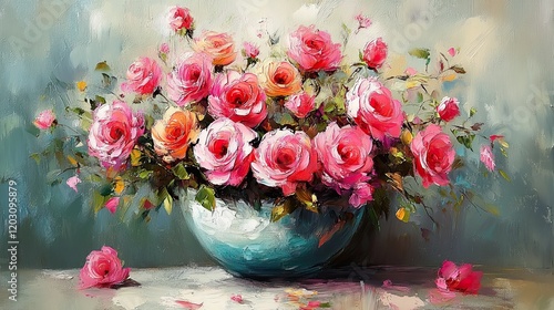 Original oil painting of roses photo