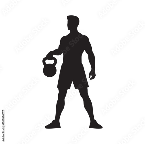 man holding kettle bell silhouette vector illustration