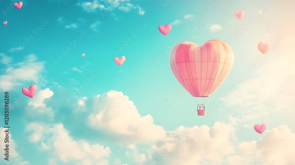 Fototapeta premium Beautiful Composition of Floating Paper Hearts on a Soft Background.