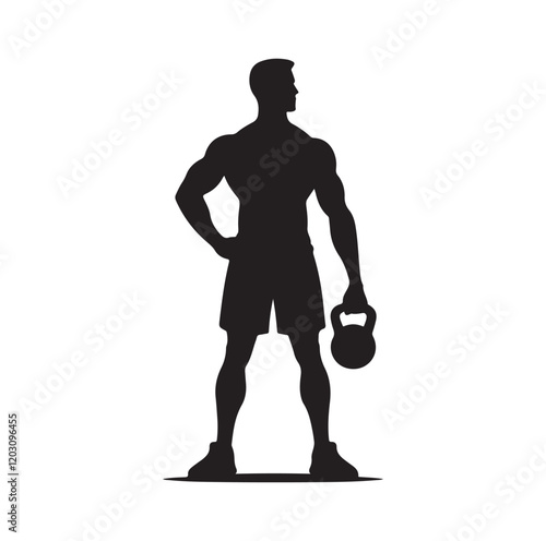 man holding kettle bell silhouette vector illustration